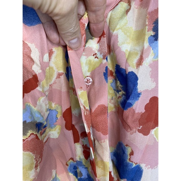 Shargano Womens MEDIUM Colorful Abstract Balloon Sleeves V Neck Button Up Blouse - Picture 4 of 11